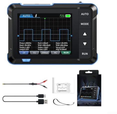 Handheld Digital Oscilloscope, 1MHz Bandwidth 5MS/s Sampling Portable Oscilloscope with 2.8 LCD, Multifunction Signal Generator for Automotive Audio Electronic(A)
