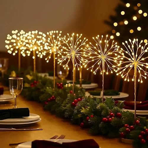 8/6/4PCS Nest and Flowers Table Lights, MiniTable Starburst Lights Nest and Flowers for Christmas Decor, Weddings, Home Party, Holiday Table Decoration (6, White Light)