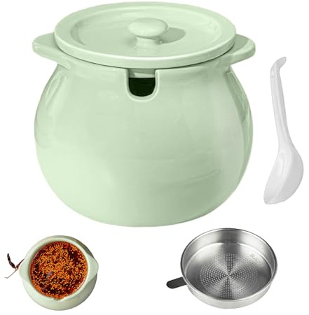 Bacon - Contenitore per grasso in ceramica, 1500 ml, contenitore per grasso da cucina, con colino e spatola, per cucinare e cuocere nei giorni festivi, per colazione