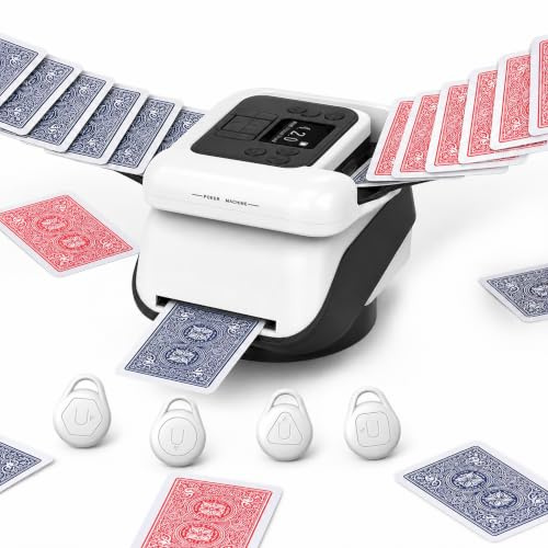 KIRJAUDU Mélangeur de Cartes Automatique 2-en-1 | 4 télécommandes, distributeur 2-12 joueurs, rotation 360°, adapté tous jeux cartes, mélange rapide soirées jeux