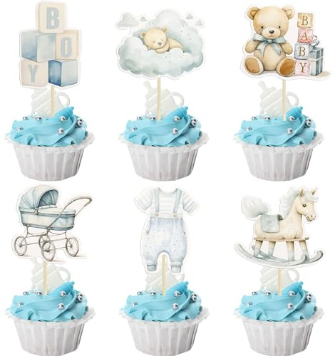 CharmeFleur 24 st cupcakedekoration för pojkar baby party dekoration björn det är en pojke cupcake stimulans dekoration för pojkar födelsedagsfest tårtdekoration