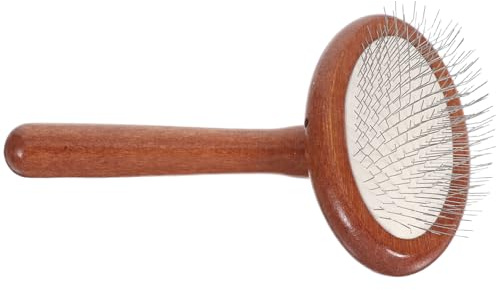 SEWACC Wooden Dog Grooming Comb with Handle, Fabric Carding Brush for Shedding, Small Size Beech Wood Hair Brush for Pet Deshedding and Deep