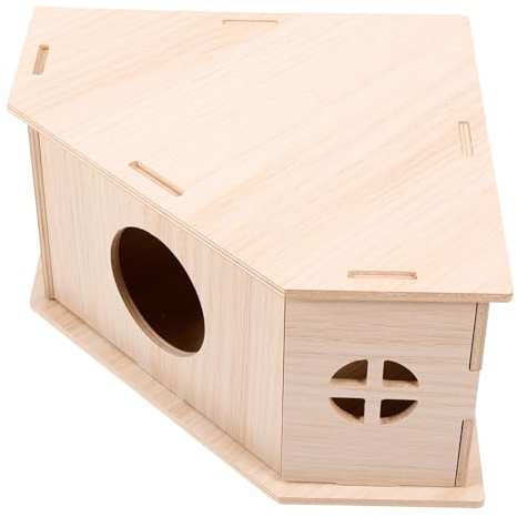 NOLITOY Casa de Madera para Hámster Pequeña Triangular, Escondite y Cama para Jaula, Cabaña para Hámster Doméstico, Suministros para Roedores y Animales Pequeños, Color Natural, Uso