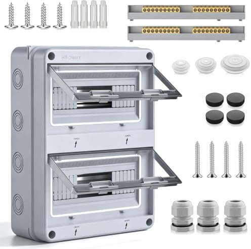 Coffret Electrique Etanche Exterieur IP65: Boîte De Distribution Exposée 24 Voies, Tableau Electrique 2 Rangées Avec Bornes En Laiton, Tableau Electriquen Etanche Pour Jardins, Extérieur