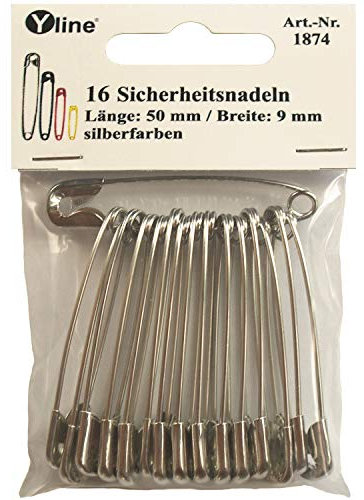16 Stück Maxi Sicherheitsnadeln 50 mm, groß, silberfarben, Nadel Nadeln, sl, 1874
