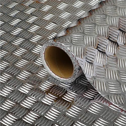 d-c-fix vinyl wrap Checker plate silver high gloss metallic 67,5 cm x 1,5 m - sticky back plastic roll for furniture, kitchen & cupboards - contact paper sticker self adhesive film