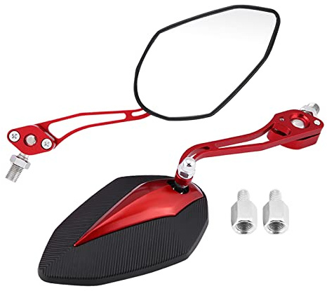 1 paire de rétroviseurs latéraux universels Keenso réglables en aluminium pour guidon de moto, scooter, 10 mm, 8 mm (rouge) Miroir de moto