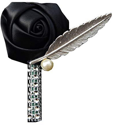 Cheerlife Damen Strass Ansteckblume Handgefertigt Satin Rosen Blume Brosche Hochzeit Party Blume Boutonniere Herren Reversnadel für Anzug Schwarz