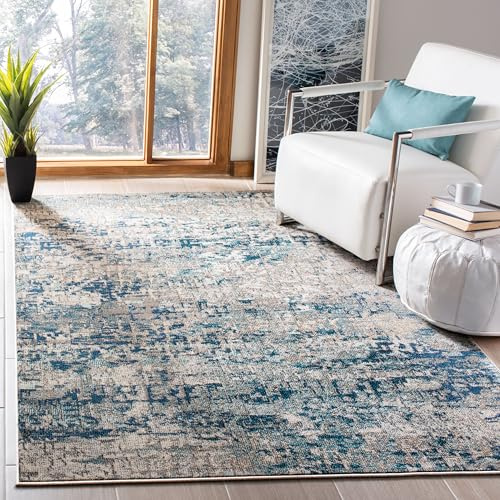 SAFAVIEH Zeitgenössische Teppich für Wohnzimmer, Esszimmer, Schlafzimmer - Madison Collection, Kurzer Flor, Grau und Blau, 122 X 183 cm