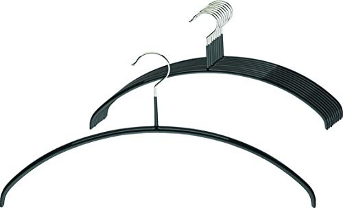 MAWA Kleiderbügel, Set mit 10 hochwertigen, platzsparenden, rutschfesten Kleiderbügeln, ideal für T-Shirts und Pullover, mit 360° drehbarem Haken und Rutschfester Beschichtung, 46 cm, Schwarz