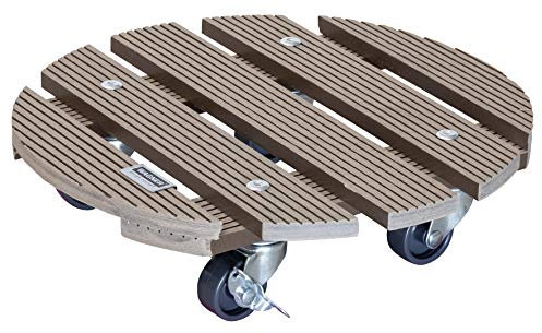 WAGNER Soporte con Ruedas para Plantas WPC Ø 29 x 7,5 cm I Carrito para Flores para Uso Exterior + Interior I Wood Plastic Composite FSC®, Topo I 2 Frenos I Carga máxima 100kg - 20053601
