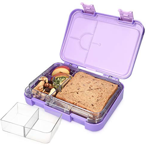 Navaris Bento Box - Bento Lunch Box with 4 to 6 Compartments for On the Go, Meal Prep, Snack Packing - Lilac