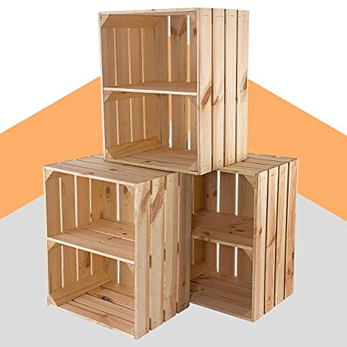 Moooble Neue Holzkisten - unbehandelt - hochkant mit Mittelbrett | 40x30x50 cm | stapelbare Obstkiste für Regal- und Möbelbau sowie Deko (3)