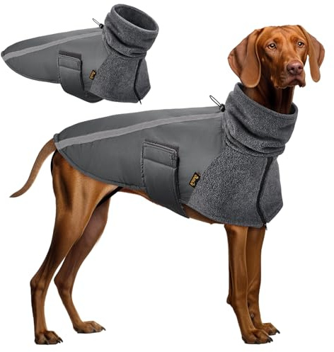 SlowTon Winter Hundemantel, Warmes Polarfleece Futter Hunde Outdoor Jacke mit Rollkragen Schal Reflektierende Streifen Verstellbare Wasserdichte Winddichte Outfits für Kleine Mittelgroße Hunde