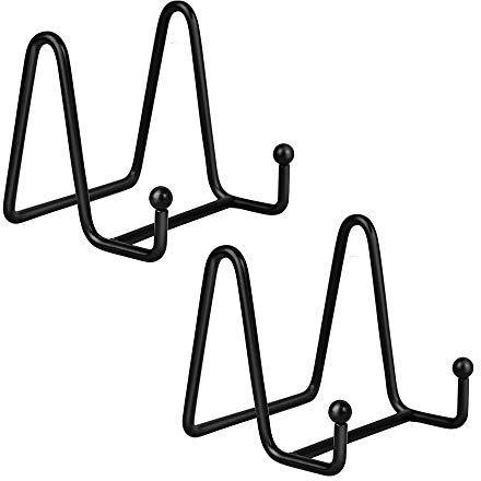 Tincogo Supporti per Piatti da Esposizione – Cavalletti in Ferro per Piatti Decorativi, Cornici Foto, Cartoline e Mini Tele – Ideali per Arte da Tavolo – Altezza 7,6 cm – Nero (2 Pezzi)