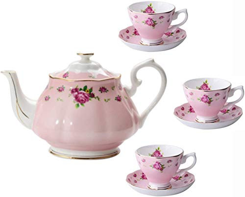 ZKHD Service Thé pour Adultes Ensemble Tasses à Café en Porcelaine -Soucoupes Ensemble Tasses Café en Porcelaine pour Le Thé L'après-midi Théière Roses Anciennes,Blue