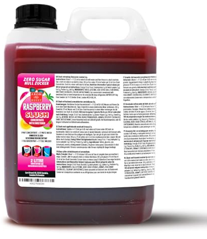 Aromhuset Zero Sugar Raspberry Slush Syrup 2 Litres - Flavoured Frozen Slushie Syrups Mix for Ice Drinks Machines, Blender Mix, Home, DIY Cocktails & More