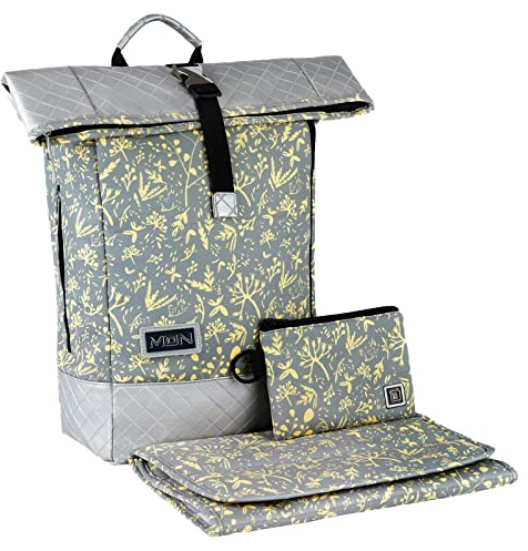 MOON Backpack ROLLTOP special edition ice flower, mit 16 Liter Stauraum, inklusive Wickelunterlage und Geldbeutel