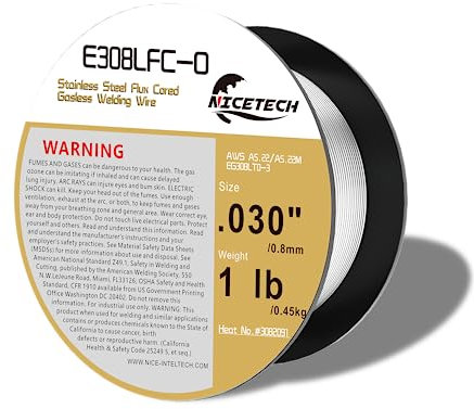 Gasless Flux Cored Welding Wire, Stainless Steel, E308LFC-O. 030-Diameter, 1 Pound Spool, Silver, Package of 1
