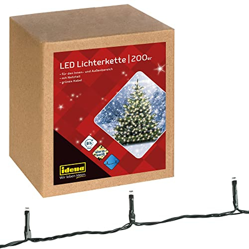 Idena 31869 - LED Lichterkette mit 200 LEDs in Gold-Gelb, für Außen und Innen, 8 Stunden Timer Funktion und Transformator, ca. 29,9 m lang, als Party Deko, Weihnachtsdeko, zur Hochzeit