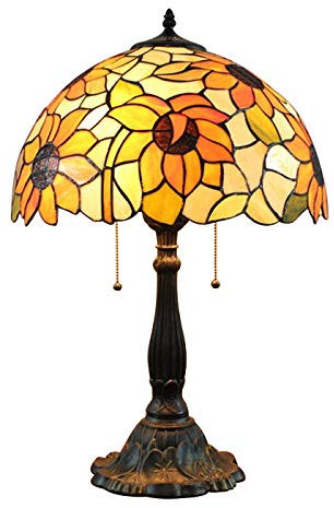CAPXXIN Tiffany Lamp Table Lamp Sunflower Pattern Victorian Stained Glass Dome with Pull Chain Switch Task Light Desk Night Light for Living Room Bedroom Coffee Table -(16“W x 22.8”H)-Typ C2 needed