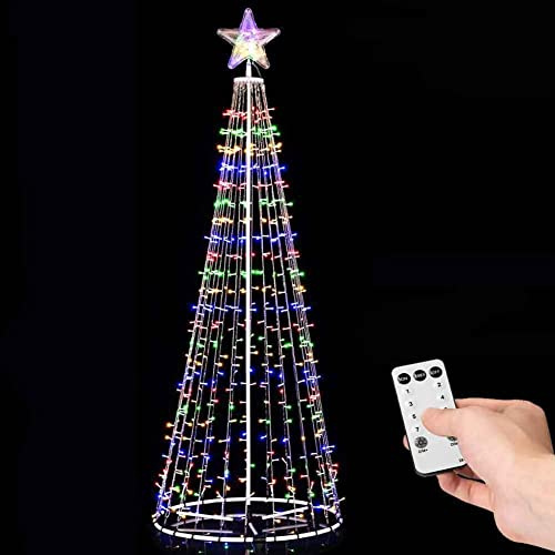 BAKAJI Albero di Natale Luminoso 2,2 metri 592 Luci Led 8 Giochi di Luce Struttura in Metallo Arredamento Addobbo Natalizio Decorazione Natalizia Design Minimal (220 cm Multicolore Stella Piena)