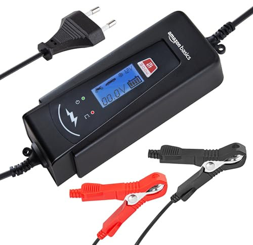 Amazon Basics Akkuladegerät, EU-Stecker, Ausgang: 2A/4A , 6 V/12 V DC, Schwarz