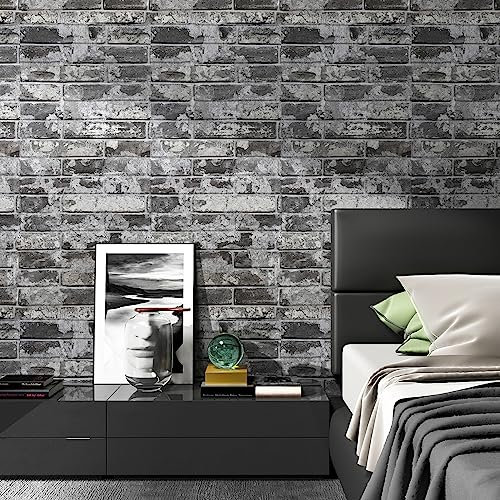 Yullpaper Carta Da Parati 3D In Mattoni Grigi Adesiva Per Mobili Armadio Muro Camera Da Letto Cucina Effetto Pietra PVC Rotolo Vintage 40cm x 300cm