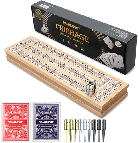 Vamslove Planche de jeu magnétique pliable en bois de 38,1 cm, avec instructions (français non garanti), emplacements de rangement pour 2 cartes/piquets, jeux de cartes pour voyage, nuit en famille
