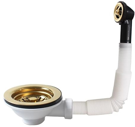 TALEA Polished Gold Finish Kitchen Sink Basket Strainer Waste, Round Overflow,Kitchen Sink Waste Kit,XK186C062-U