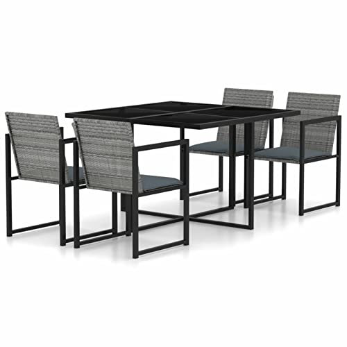 Homgoday 5-TLG. Garten Essgruppe Gartenmöbel Set Sitzgruppe Gartengarnitur mit Kissen Sitzgarnitur Gartenset Garten Balkon Terrasse Poly Rattan Grau