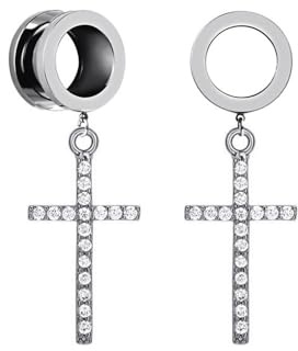 2 PCS Ear Gauges Cross Pendant Gauge Tunnel Piercings For Women & Men- Stainless Steel 316l Pierced Hangers Earrings For Stretched Earlobe (Color : B, Size : 6mm)