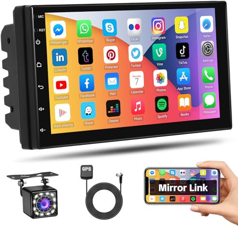 Inefala Autoradio 2 Din Android con GPS WiFi+Telecamera Posteriore 7 Pollici Touchscreen Stereo Auto Bluetooth con Mirror Link per Android/iOS Supporto Radio FM USB SWC