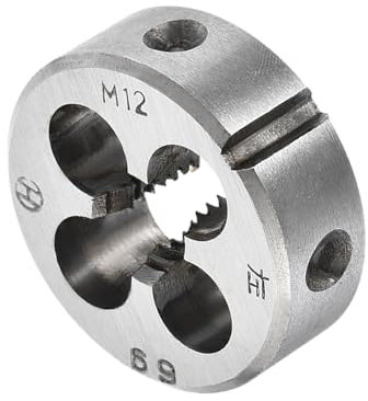 CoCud Terraja de Reparación de Roscas Redondas Terraja M12 de 38 mm OD Herramienta de Roscado Cilíndrica de Acero de Aleación para Tuberías con 4 Orificios para Virutas