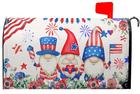 4th of July Magnetic Mailbox Cover - Independence Day Memorial Day American Flag Patriotic Wrap for Standard Size 18 X 21 Post Letter Box - Decorative for Home Outdoor Garden