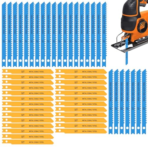 77tlg Stichsägeblatt Set mit Aufbewahrungskoffer Stichsägeblätter U-Schaft Kohlenstoffstahl Stark Stichsägeblätter Set Schnellarbeitsstahl Stichsägen Zubehör für Holz, Kunststoff und Metall
