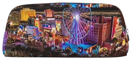 ASPOIJHN Las Vegas Federmäppchen aus Leder, vielseitig einsetzbar, für Schule, Büro, Schreibwaren, Kosmetiktasche, Münzen, Organizer, silber, Einheitsgröße, Krawattenetui