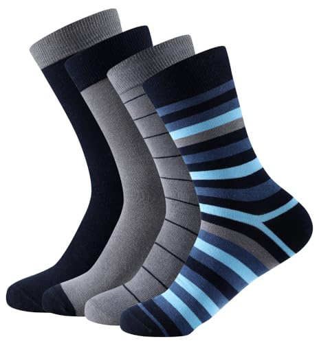 Balseti Calcetines Media Caña Formales y Básicos de Rayas Negro, Azul, Gris para Hombres. Calcetines Ejecutivos, Frescos, Finos. 85% Algodón. Pack 6 Pares. Tallas 39-42.