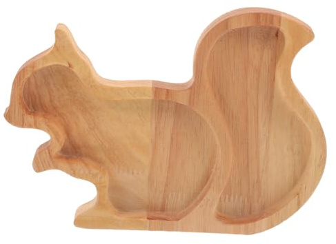 Serviertablett mit Cartoon Eichhörnchen, Große Holzschale Khaki | Tablett Holz, für Süßigkeiten und Trockene Snacks, Stabil und Leicht zu Reinigen
