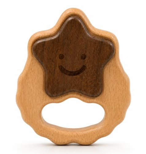 Wooden Baby Rattle 0-12 Months – Natural Montessori Baby Rattle for Babies, Lightweight Beechwood Rattle with Calm Sound – Safety Tested Newborn & Christening Gift