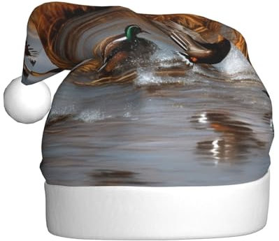 Gfhwpxcnb Jagd fliegende wilde Ente 2 Weihnachtsmütze, Weihnachtsmannmütze, Urlaub für Erwachsene, Unisex, Plüsch, Komfort, Weihnachtsmütze für Neujahr, festliche Party