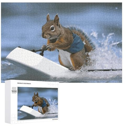Wasserski-Eichhörnchen-Puzzles für Erwachsene, personalisiertes Puzzle, herausforderndes Bild, Holzfotos, Puzzle mit Aufbewahrungstasche, Familientreffen, Puzzle für Hochzeitsgeschenk