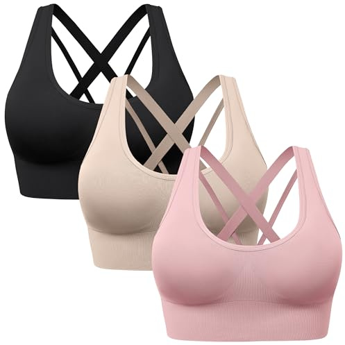 HBselect Sport BH Damen starker Halt Träger Gekreuzt Rücken Cross Back BH | Sport-BHs für Damen weicher Unterstützung Damenmode, komfort gepolsterte Yoga Bustier, BH ohne Bügel guter halt testsieger