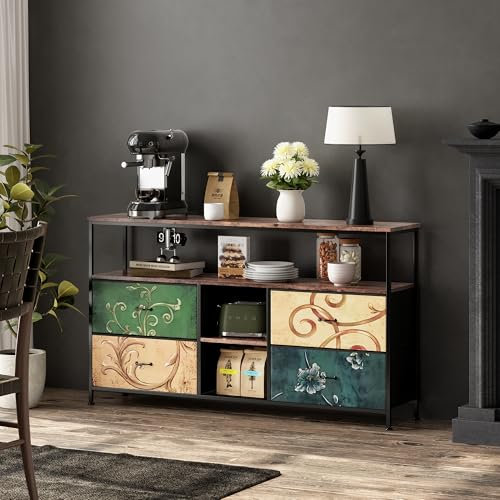 KEFSR Retro Color Art Series - Mueble de TV con cajones, 137 x 78 x 30 cm, mueble de madera para TV con luz LED, consola multimedia de TV, mueble de tonos clásicos (verde, 137 x 78 x 30 cm)