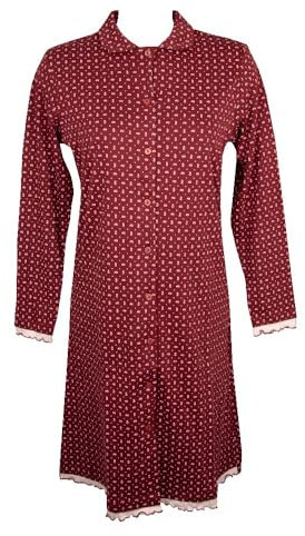 RAGNO Camicia da Notte Donna Manica Lunga Aperta Davanti con Colletto Caldo Cotone Interlock Invernale Articolo DN97NN, A87F Fantasia Zinfandel, 46