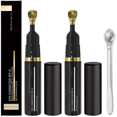 Luminous Under Eye Colour Corrector for Dark Circles - 2 Pcs Peach Undertone Tinted Cream With Massage Stick for All Skin Types