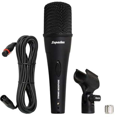 Superlux Professional Dynamic Vocal Microphone Wired for Singing, Premium Directional Sound Capture with Low Handling Noise & 23ft XLR Audio Cable, Live Stage, Podcasts, Karaoke & Studio Recording