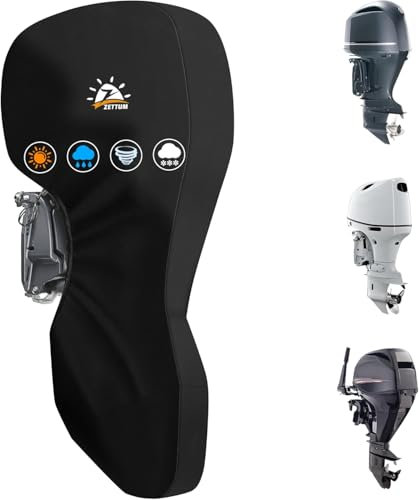 Zettum Außenborder Abdeckung für Motoren von 30 bis 50 PS, 600D Bootsmotorabdeckung Wasserdicht & Heavy Duty, Aussenborder Schutzhülle für Mercury UV-Beschichtung Außenbordmotor Vollabdeckung