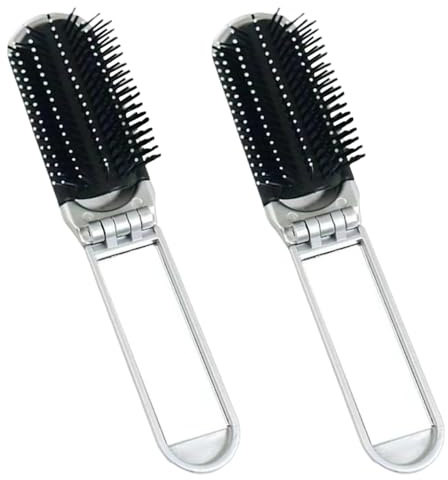 2pcs Folding Hair Brush with Mirror,Compact Travel Brush for Gym, Trips, and Purse, Pocket-Size Hair Styling Tool for On-the-Go Use