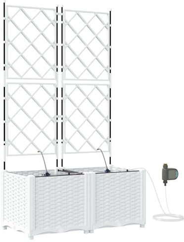 vidaXL Gartenpflanzer Weiß 80 x 40 x 142 cm Stahl, Gartenpflanzer, modernes Design, robuster Behälter für Kräuter, Blumen, Gemüse, einfache Bewässerung.